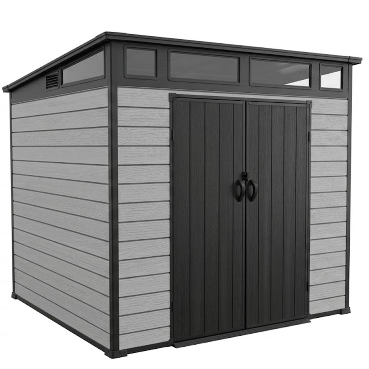 Pro Grade 7ft x 7ft Pent Roof Premium Plastic Garden Shed - Grey/Anthracite Wood Touch Texture