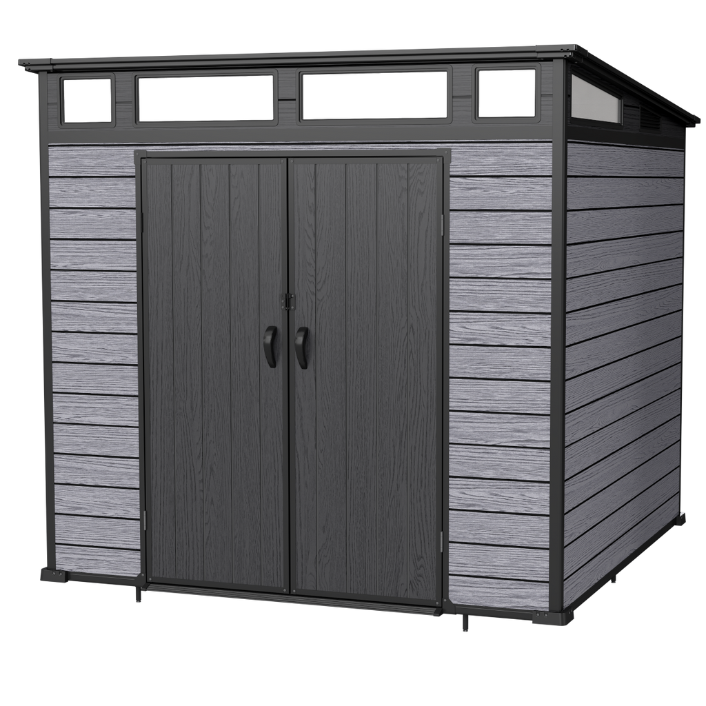 Pro Grade 7ft x 7ft Pent Roof Premium Plastic Garden Shed - Grey/Anthracite Wood Touch Texture