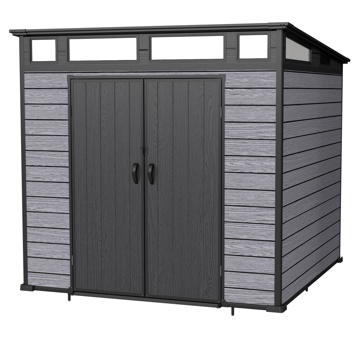 Pro Grade 7ft x 7ft Pent Roof Premium Plastic Garden Shed - Grey/Anthracite Wood Touch Texture