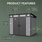 Pro Grade 7ft x 7ft Pent Roof Premium Plastic Garden Shed - Grey/Anthracite Wood Touch Texture