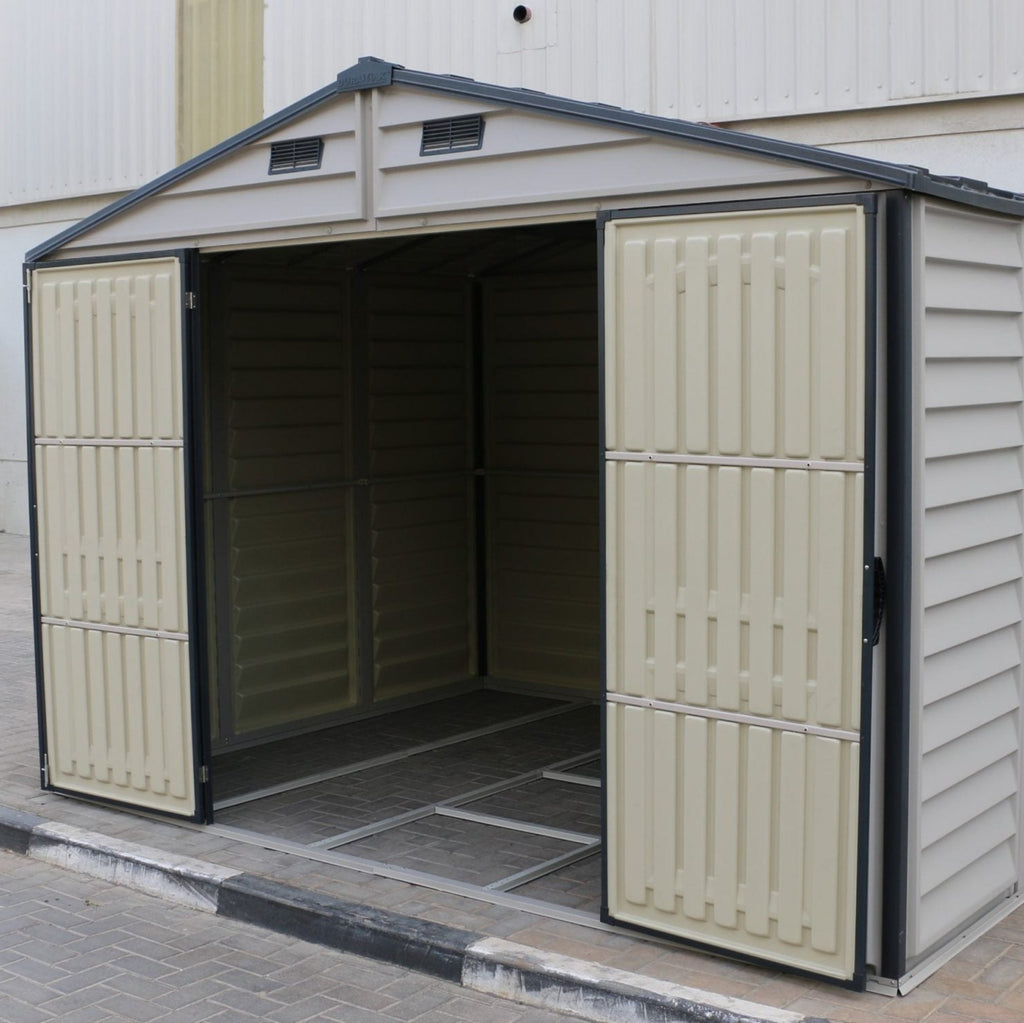Duramax Woodside Plus - 10ft x 8ft Plastic Garden Shed in Grey
