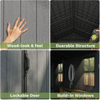 Pro Grade 8ft x 12ft Premium Plastic Double Door Garden Shed - Grey/Anthracite Wood Touch Texture