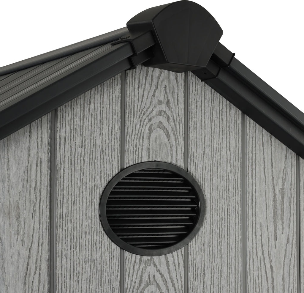 Pro Grade 6ft x 8ft Premium Plastic Double Door Garden Shed - Grey Wood Touch Texture