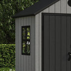 Pro Grade 6ft x 8ft Premium Plastic Double Door Garden Shed - Grey/Anthracite Wood Touch Texture